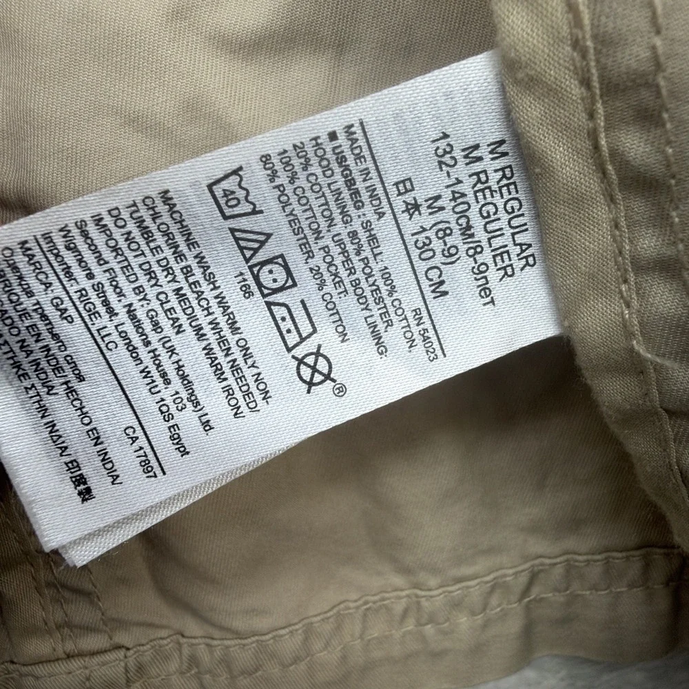 Gap Kids Hooded Trench Coat Girls M 8 Khaki Double Breasted Belted Jacket